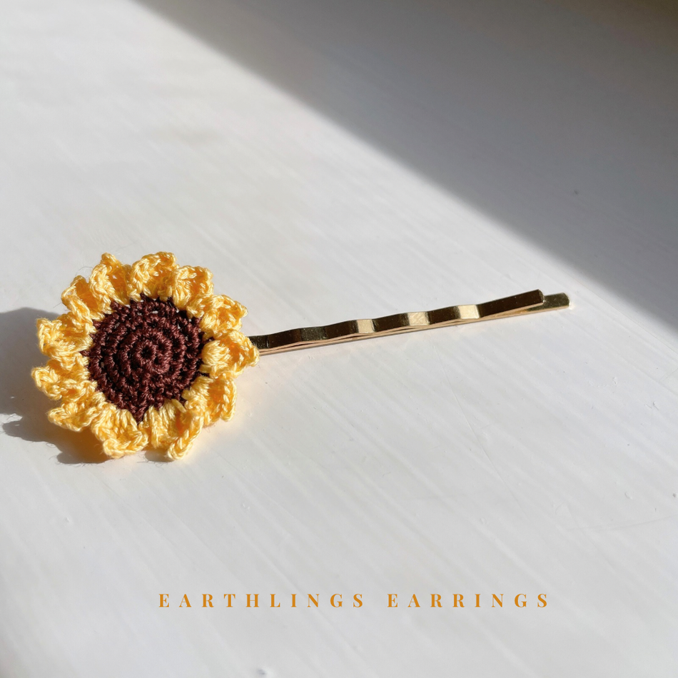 手織太陽花髮夾 Crochet Sunflower Hair Clip