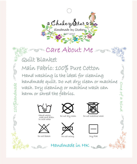 Quilted blanket care label 