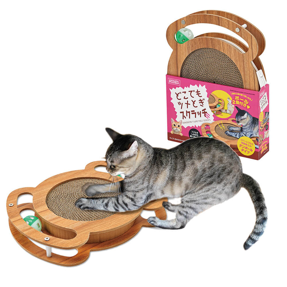 Nyanta Club Wooden Playing Scratcher with Balls (Reversible Usage)