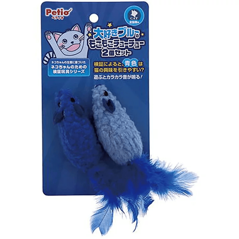 Petio Blue Toy Range - 2 Furry Mouses with Rustling Sound - Cats1stUK