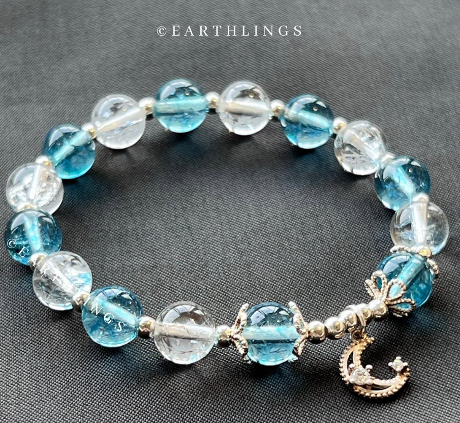 爆花藍水晶配爆花白水晶手鍊 Blue Quartz and Clear Quartz Bracelets