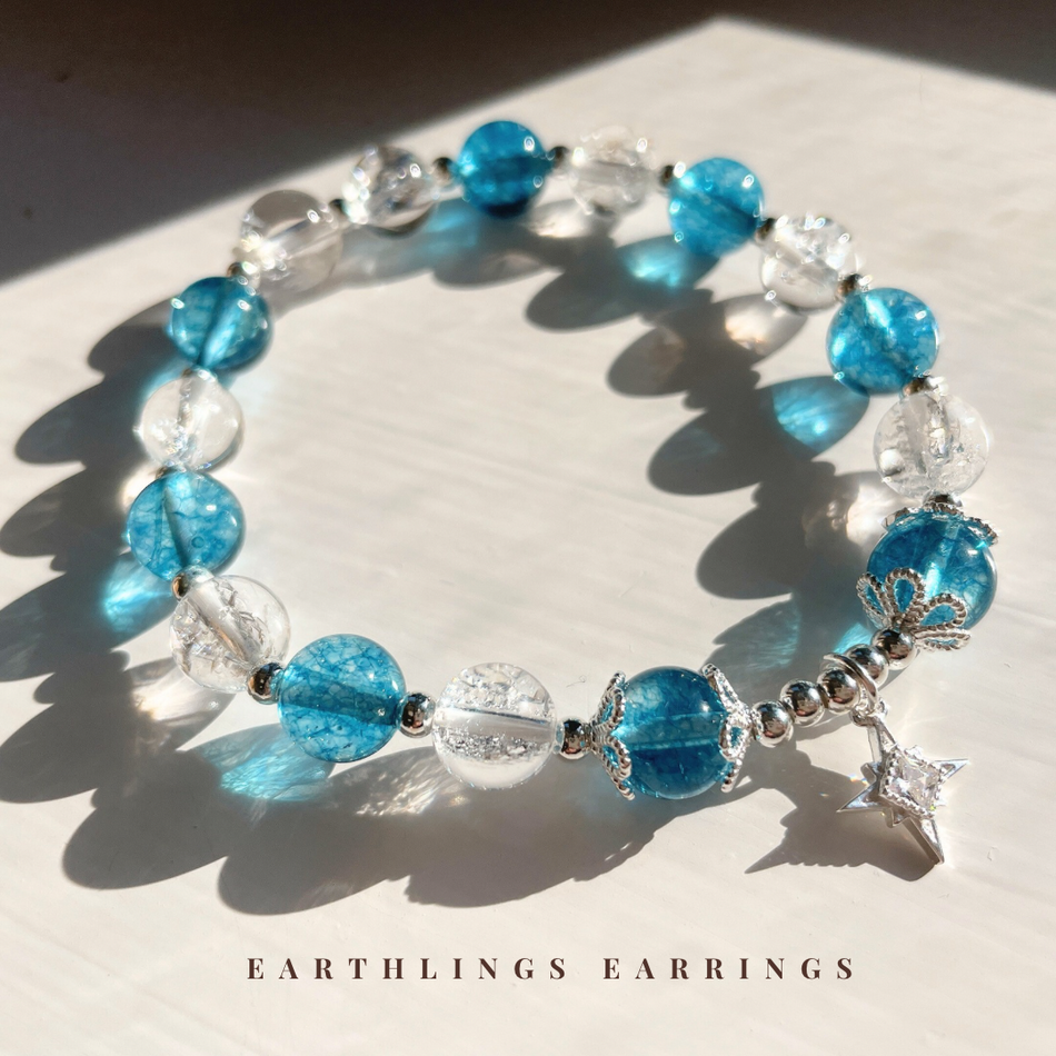 爆花藍水晶配爆花白水晶手鍊 Blue Quartz and Clear Quartz Bracelets