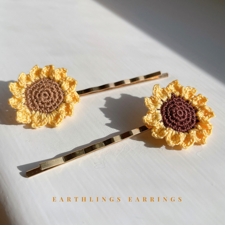 手織太陽花髮夾 Crochet Sunflower Hair Clip