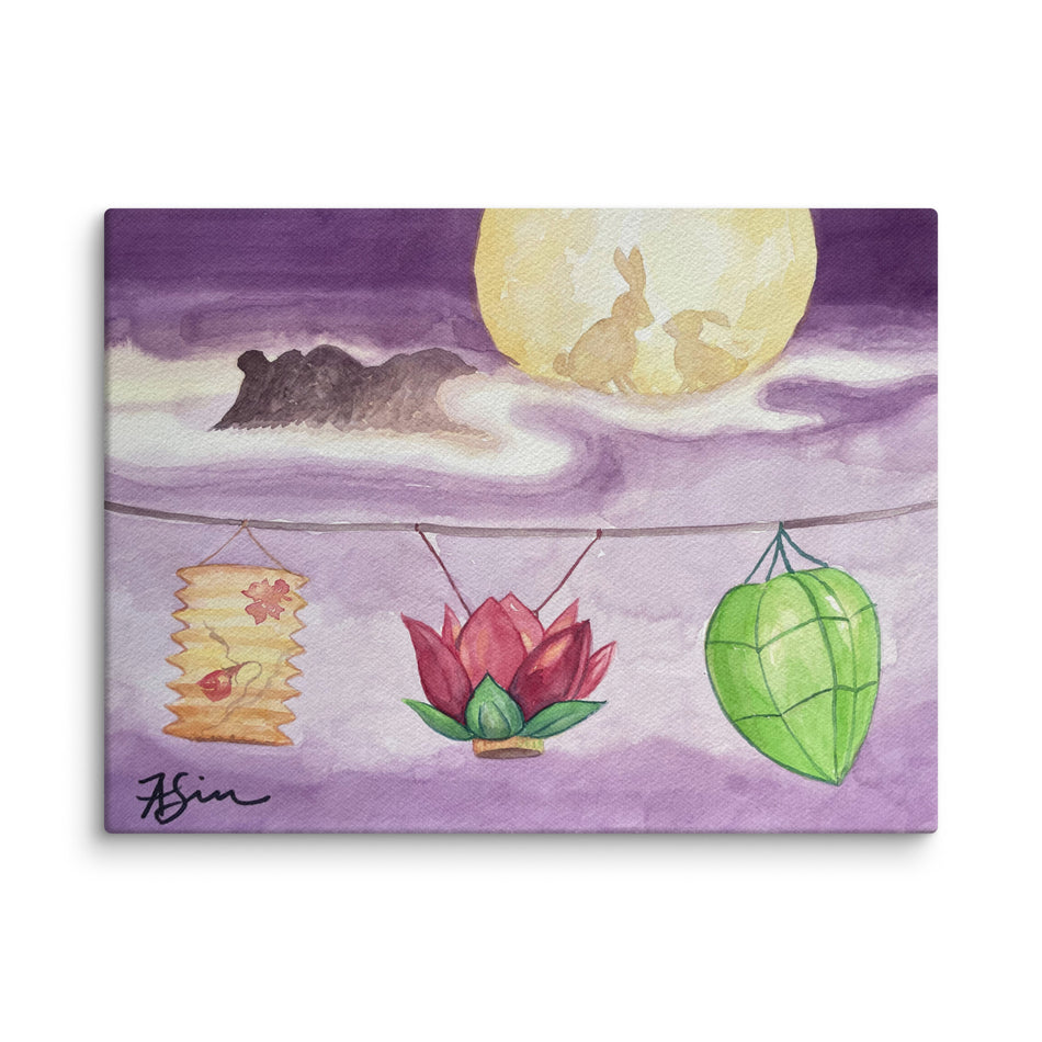 Mid-Autumn Moon with lanterns Canvas Print