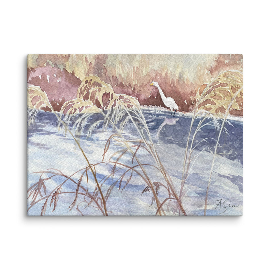 Shoreline Wetland with an Egret Canvas Print