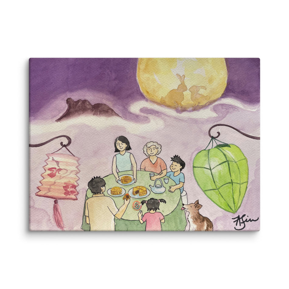 Mid-Autumn Moon with figures Canvas Print