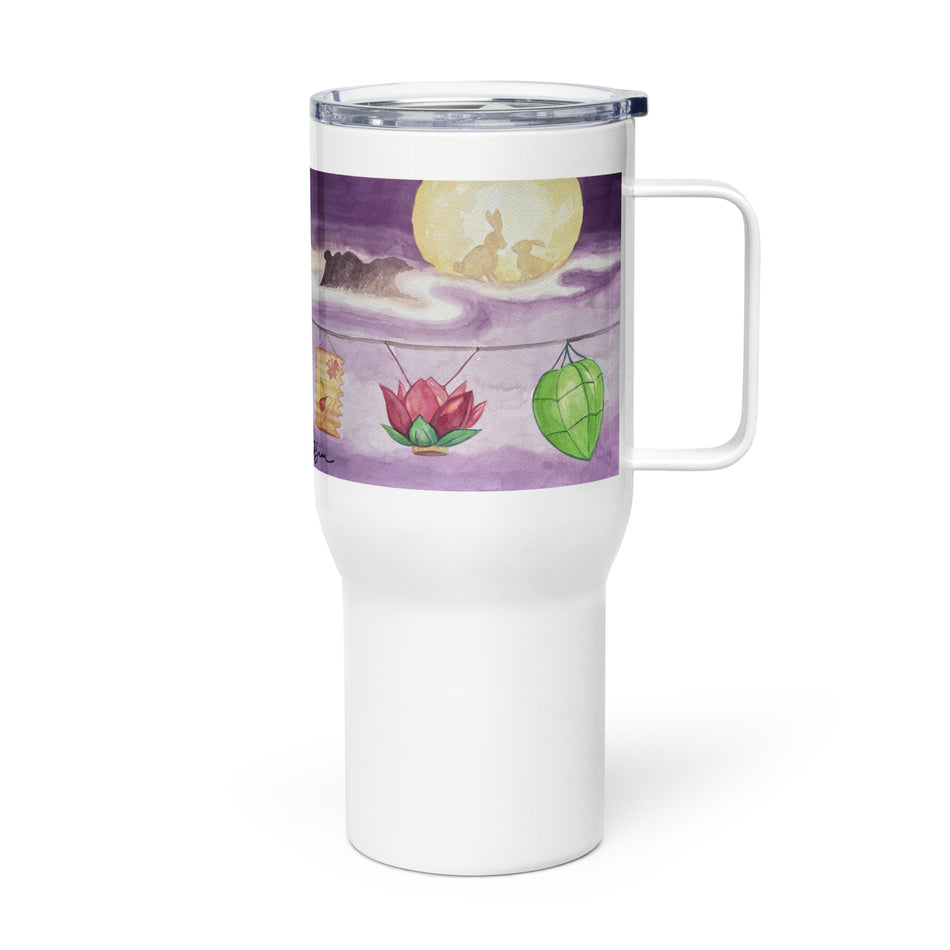 Mid-Autumn Moon with lanterns travel mug with a handle