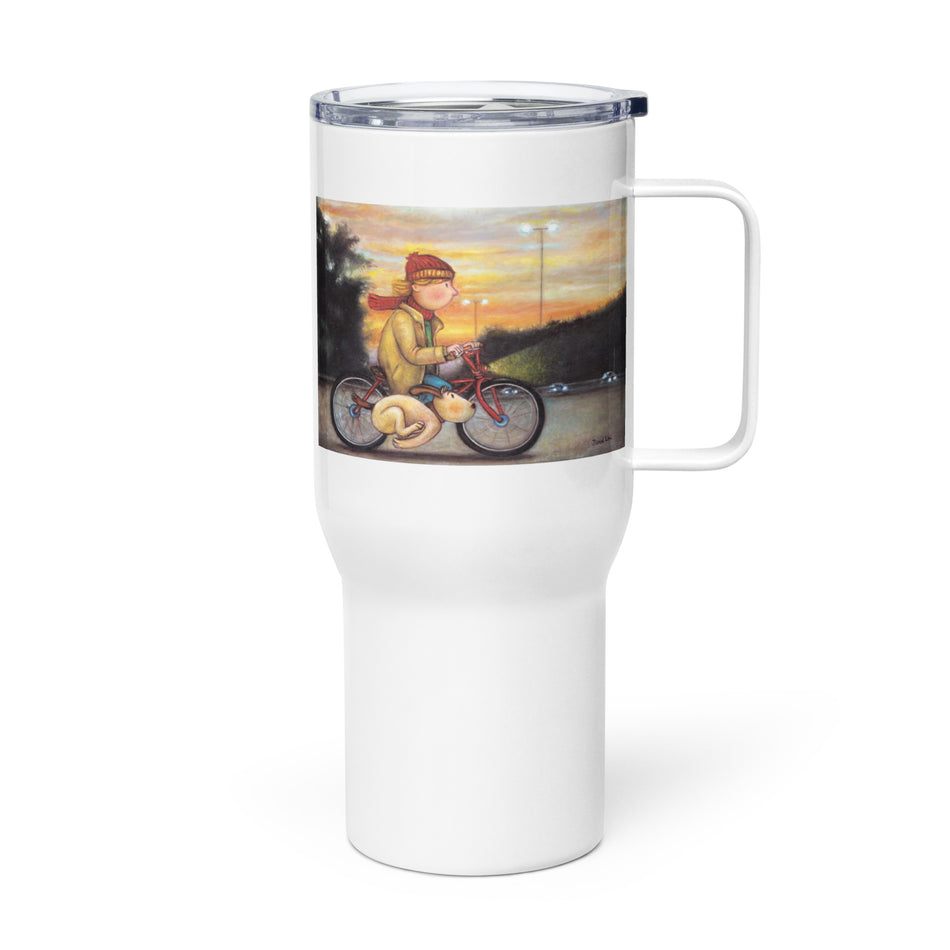 Bike Dog travel mug with a handle