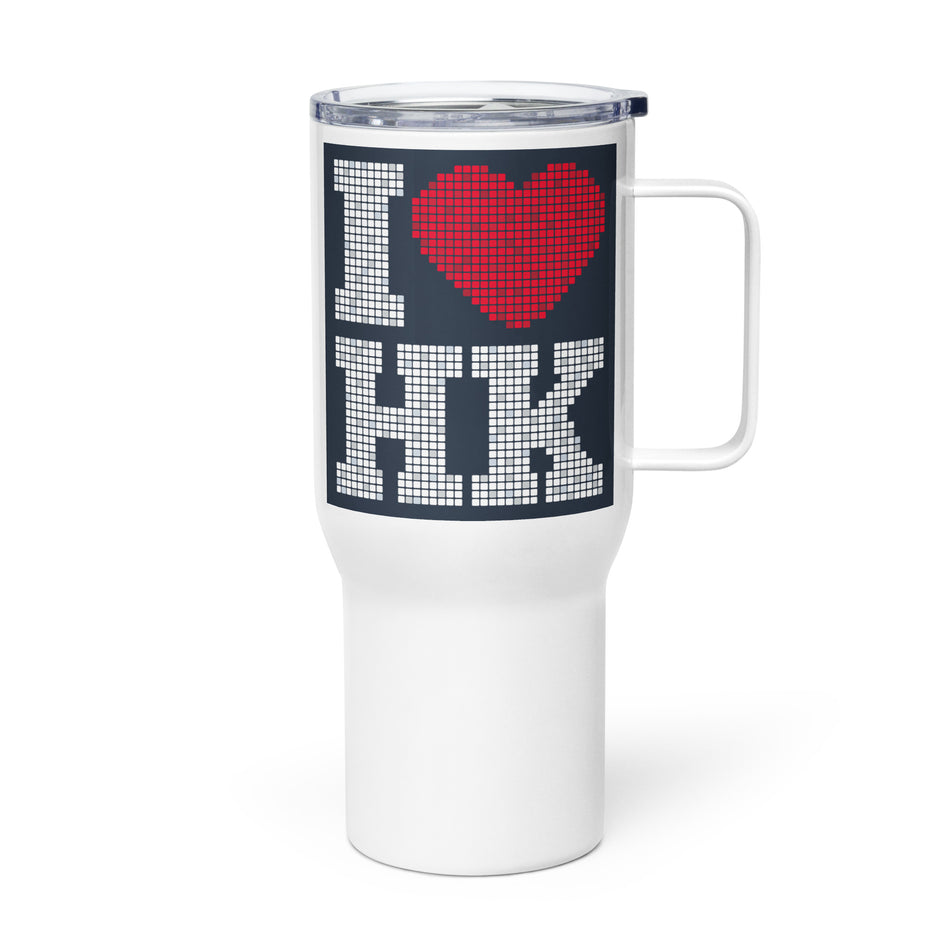 I Love HK travel mug with a handle