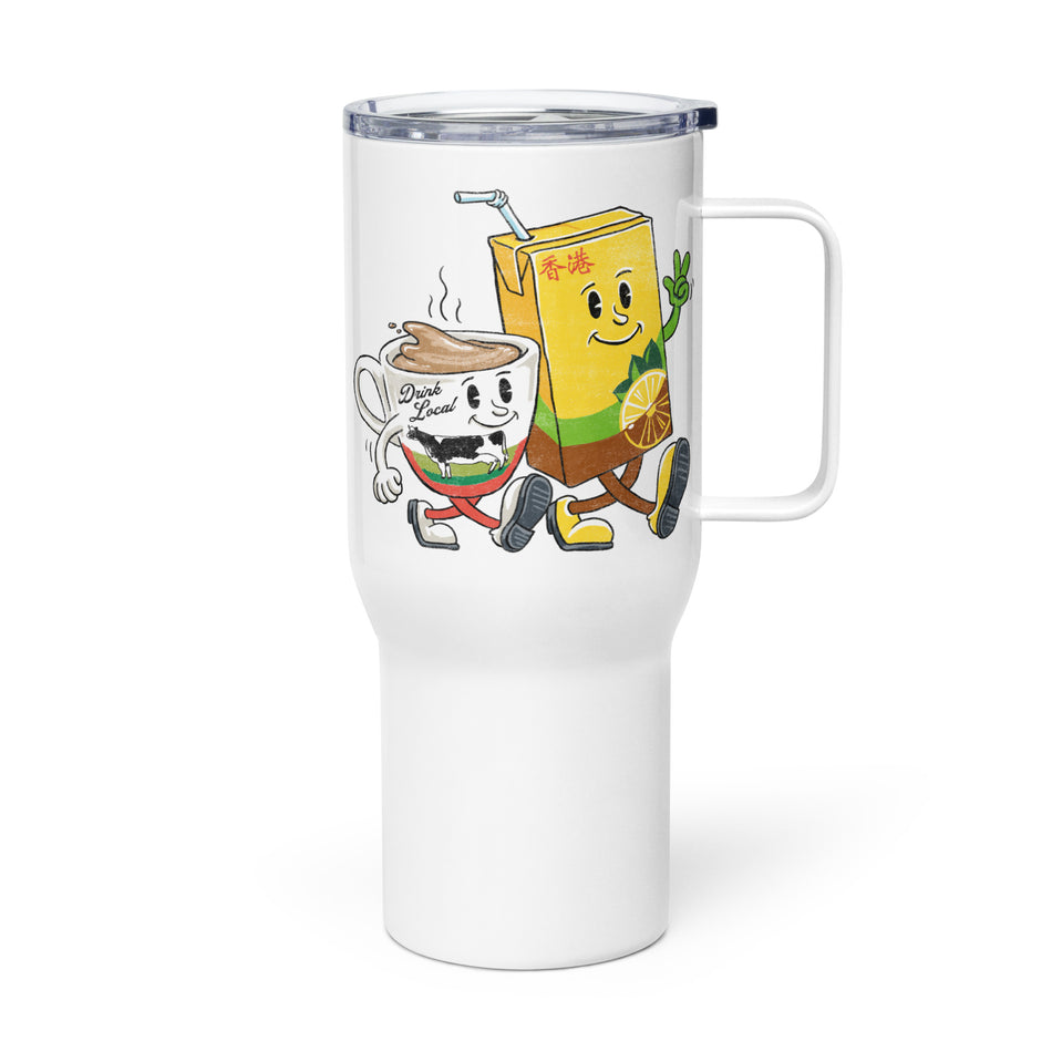 Tea Buddies travel mug with a handle