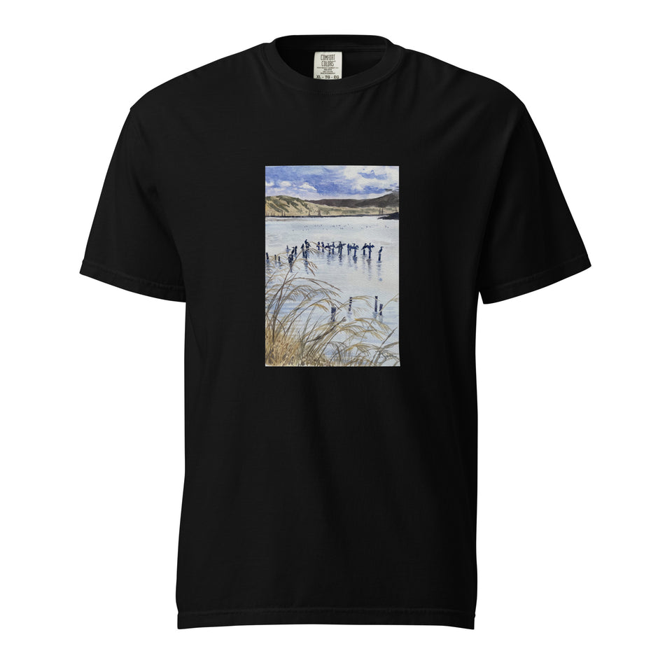 Shoreline Wetland with Cormorants Unisex garment-dyed heavyweight t-shirt