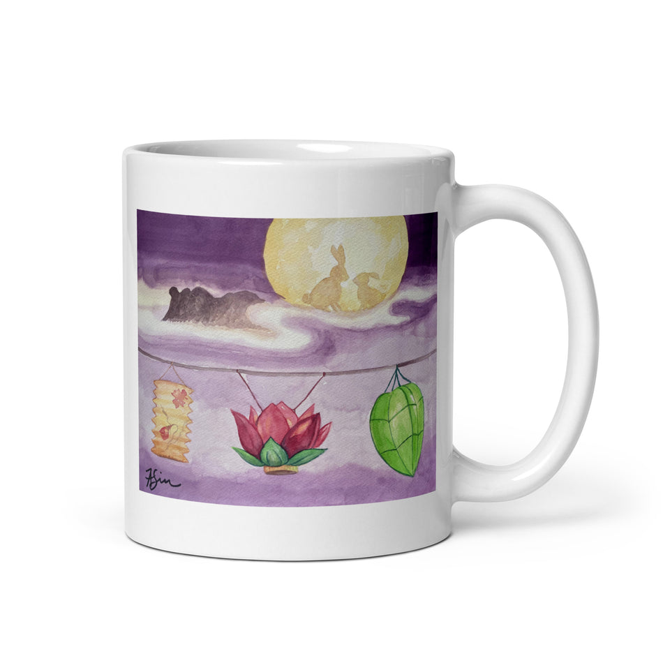 Mid-Autumn Moon with lanterns white glossy mug