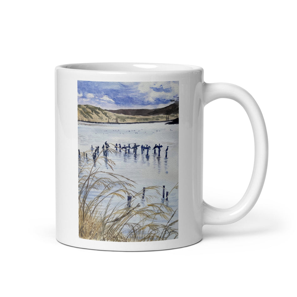 Shoreline Wetland with Cormorants white glossy mug