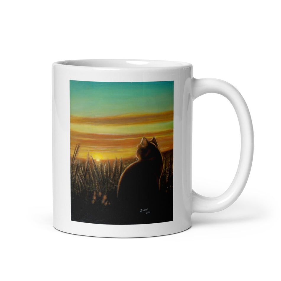 Cat Sunset white glossy mug