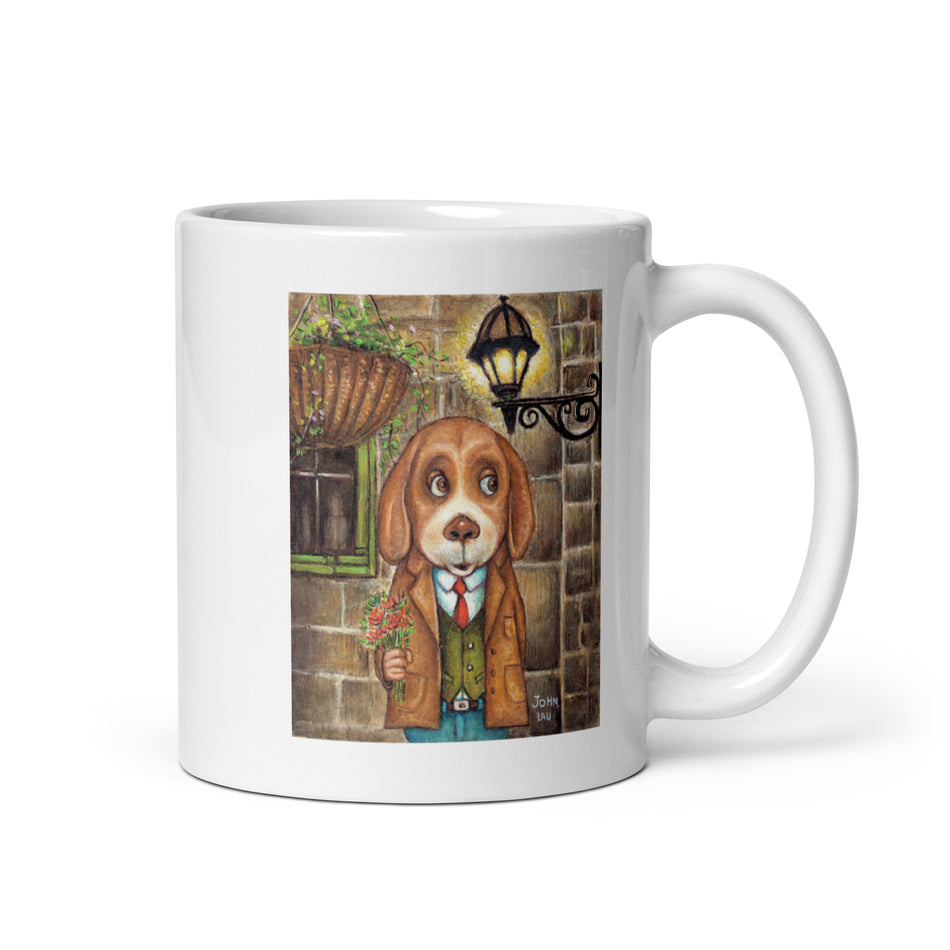 Dog Flowers white glossy mug