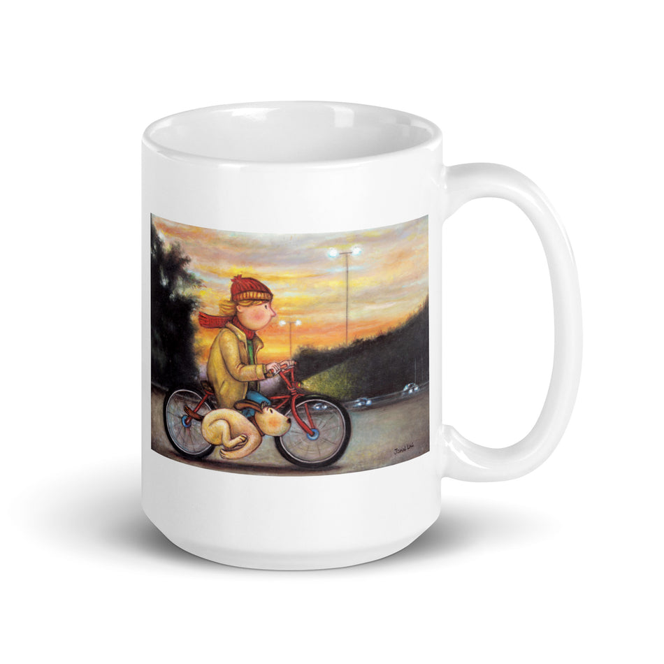 Bike Dog white glossy mug